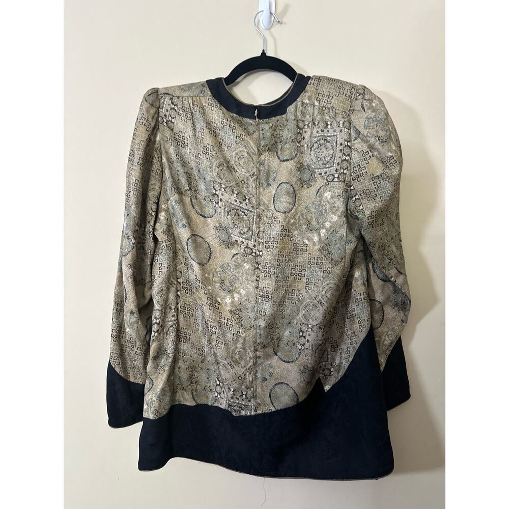 Vintage Ungaro Silk Black Beige Metallic Patchwork Print Long Sleeve Top Size 10 - Picture 6 of 7